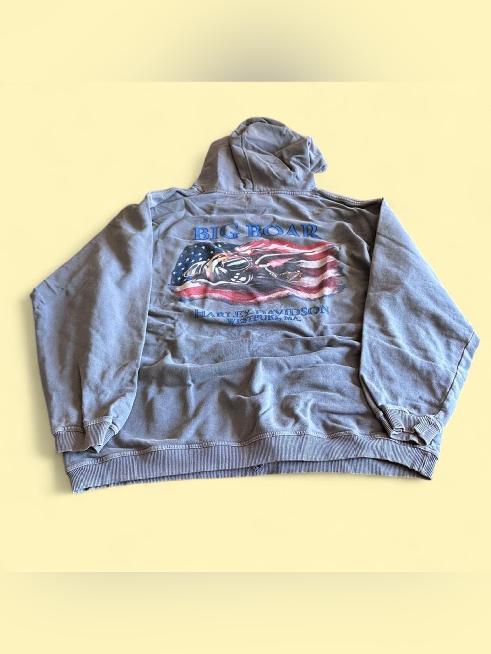 Vintage Harley Davidson Big Boar Hoodie Faded Grey Men’s Medium